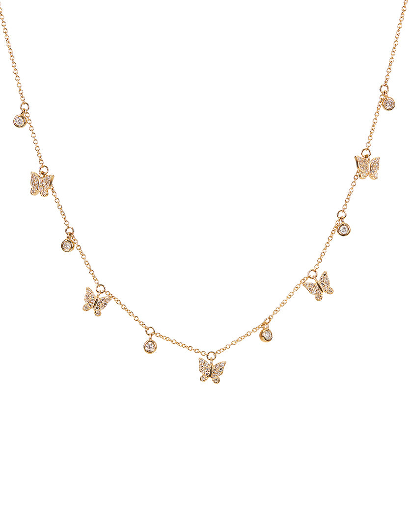 Bezel Diamond Butterfly Charm Necklace