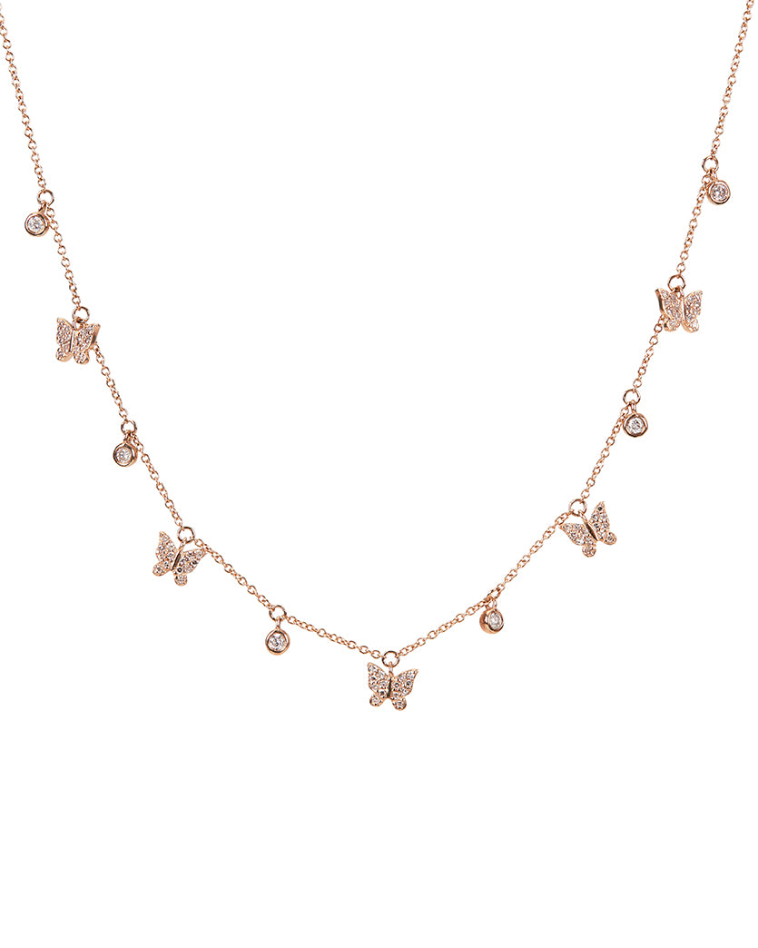 Bezel Diamond Butterfly Charm Necklace