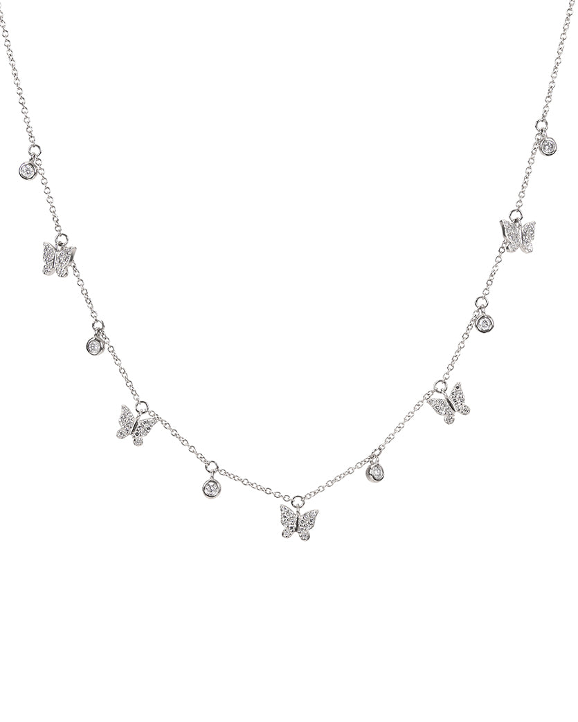 Bezel Diamond Butterfly Charm Necklace