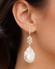Baroque Pearl Diamond Cluster Drop Earrings