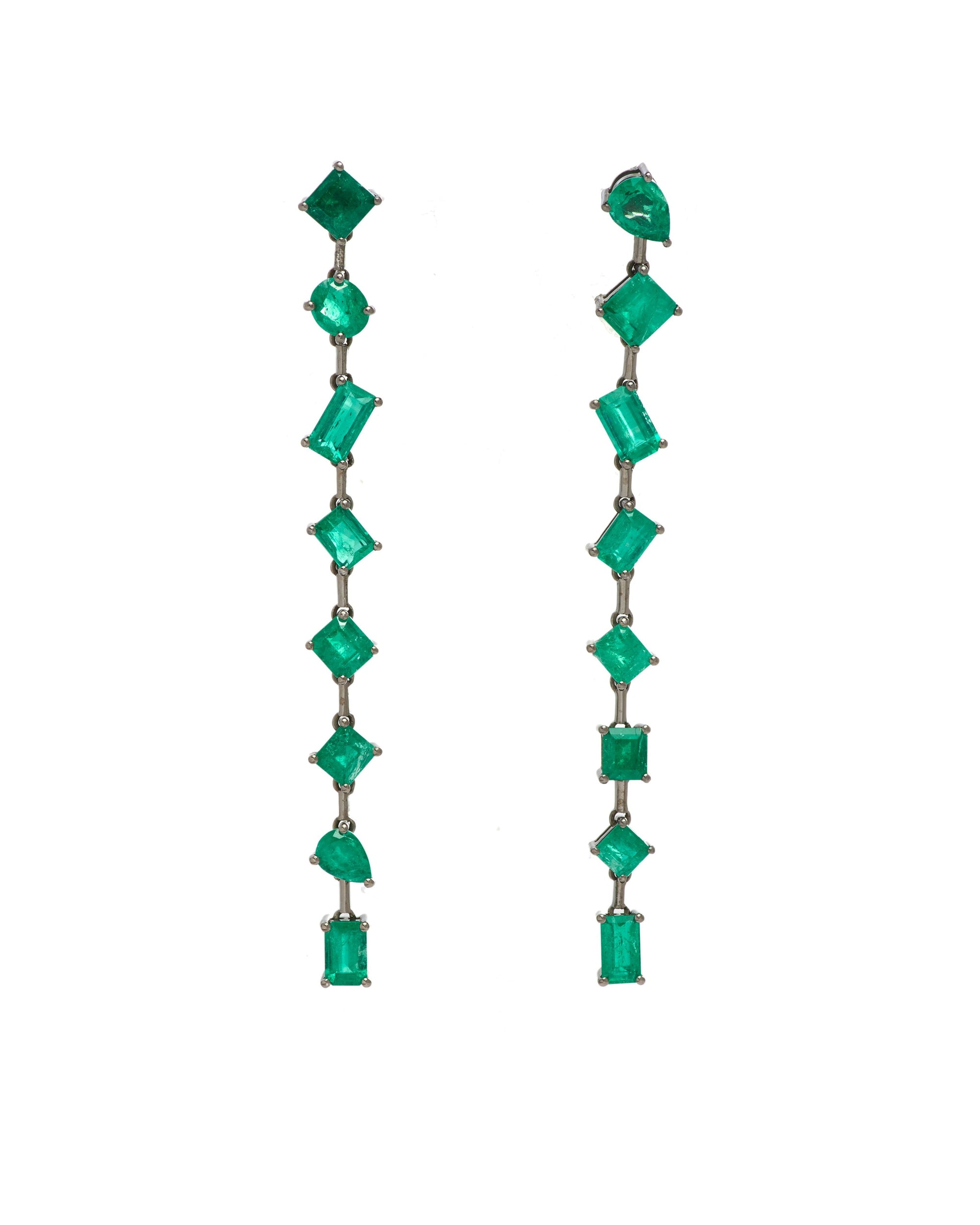 Mixed Shape Emerald Drop Earrings