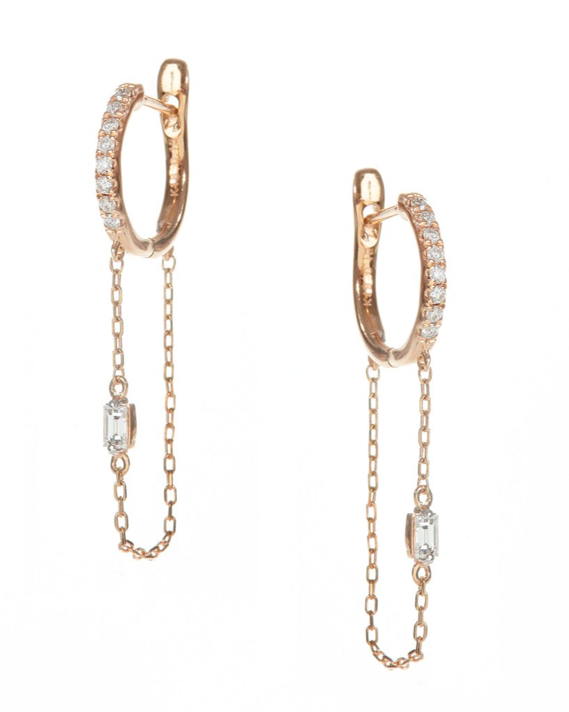 Baguette Diamond Chain Huggies