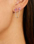 Pink Sapphire Chain Studs