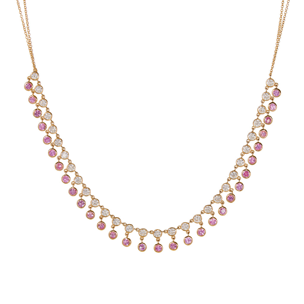 14K White Gold Pink Sapphire Diamond Necklace
