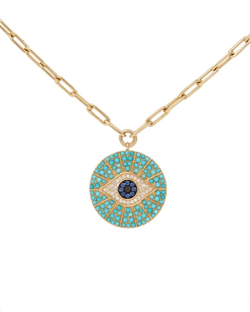 Evil Eye Turquoise Stone Disc Necklace