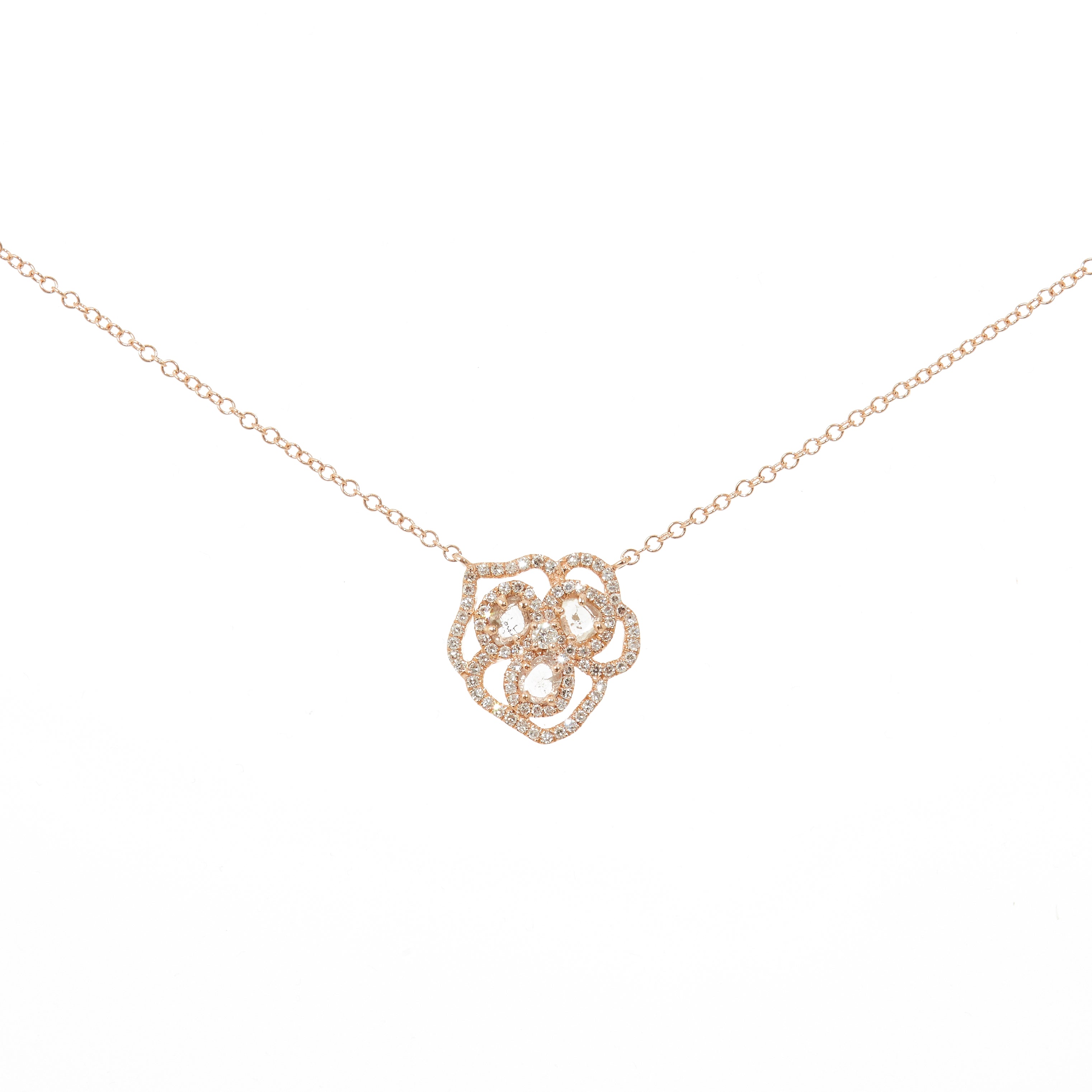 Chanel Camellia Diamond White Gold Pave Pendant Necklace