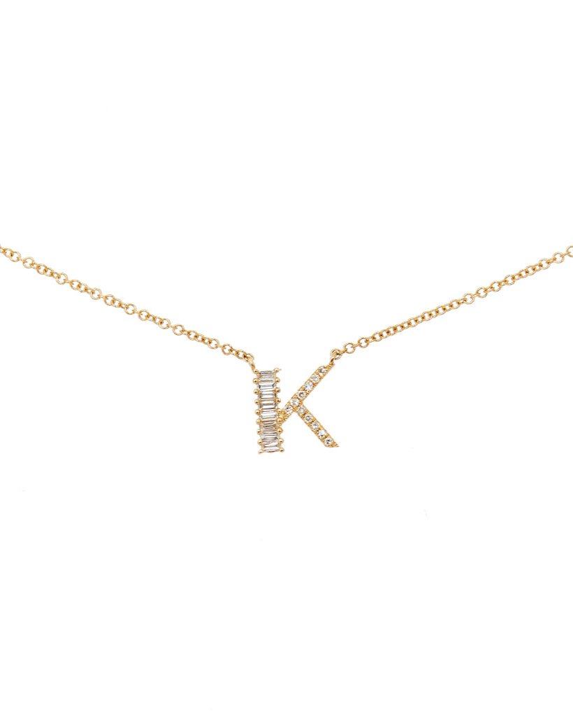 Initial Baguette Diamond Necklaces