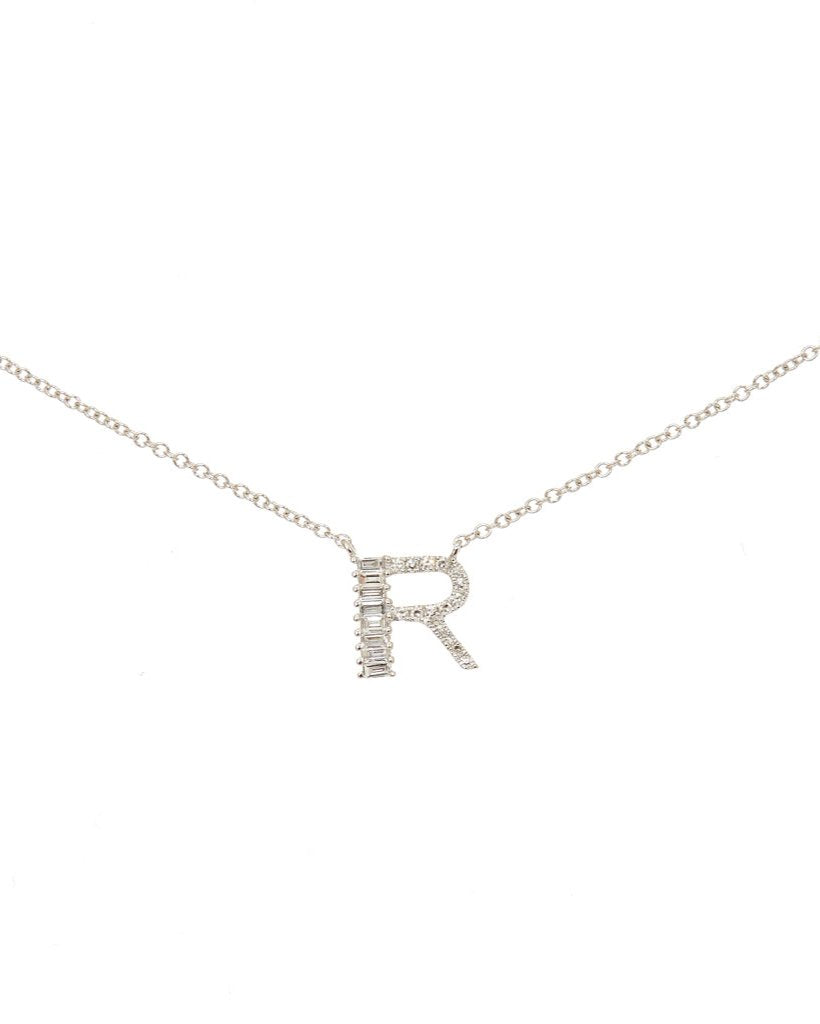 Initial Baguette Diamond Necklaces