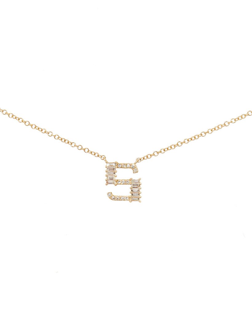 Initial Baguette Diamond Necklaces