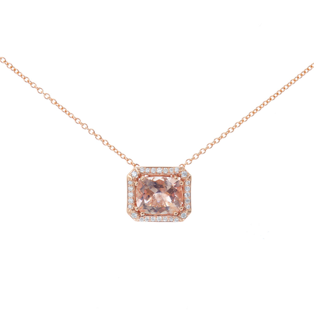 Morganite Pink Necklace for Women Big Square Pink Diamond Cubic