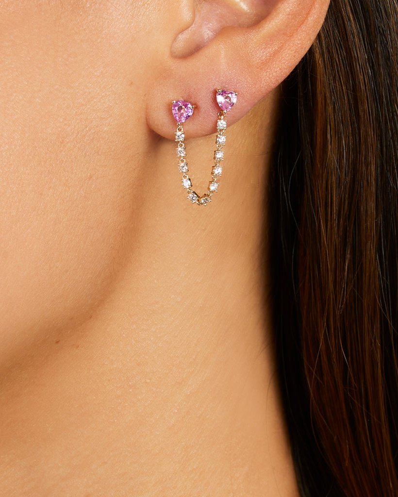 Pink Sapphire Chain Studs