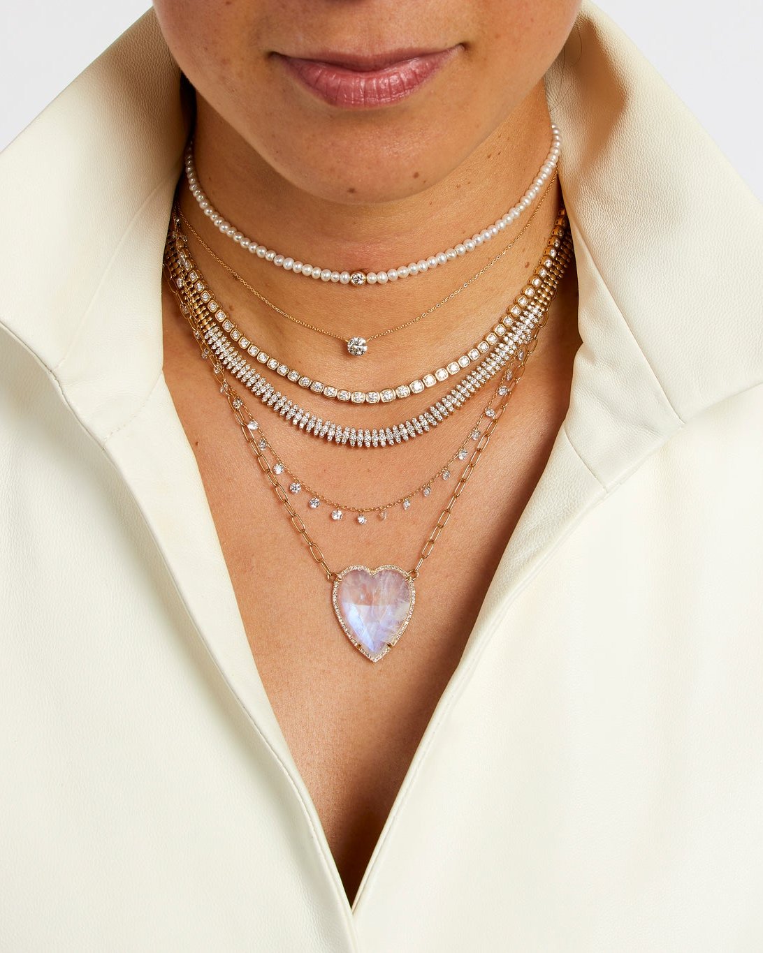 Moonstone Heart Paperclip Necklace