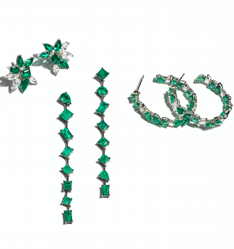 Mixed Shape Emerald Drop Earrings